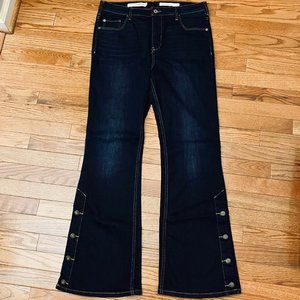 Pilcro High-Rise Button Hem Bootcut Jean Dark Blue Size 31